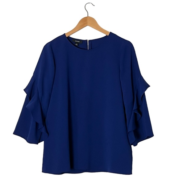 Alfani | Like new ruffle sleeve crew neck zip back blue blouse size small - Picture 2 of 10